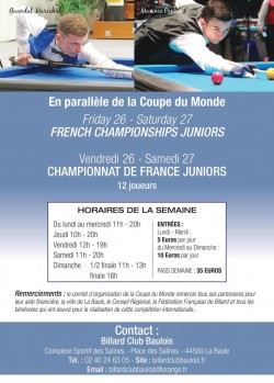 CARAMBOLE- CHAMPIONNAT DE FRANCE 3 BANDES JUNIORS - LA BAULE